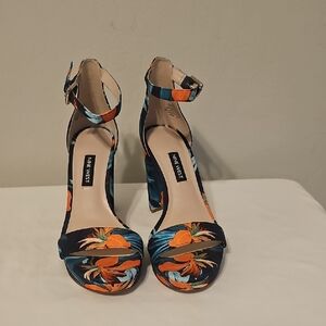 Nine West Women's Floral Heels - Blue and Orange